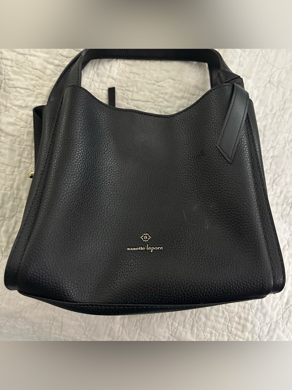 Nanette Lepore Handbag Purse Black Pebbled Faux Leather w/ Crossbody Strap- NWOT